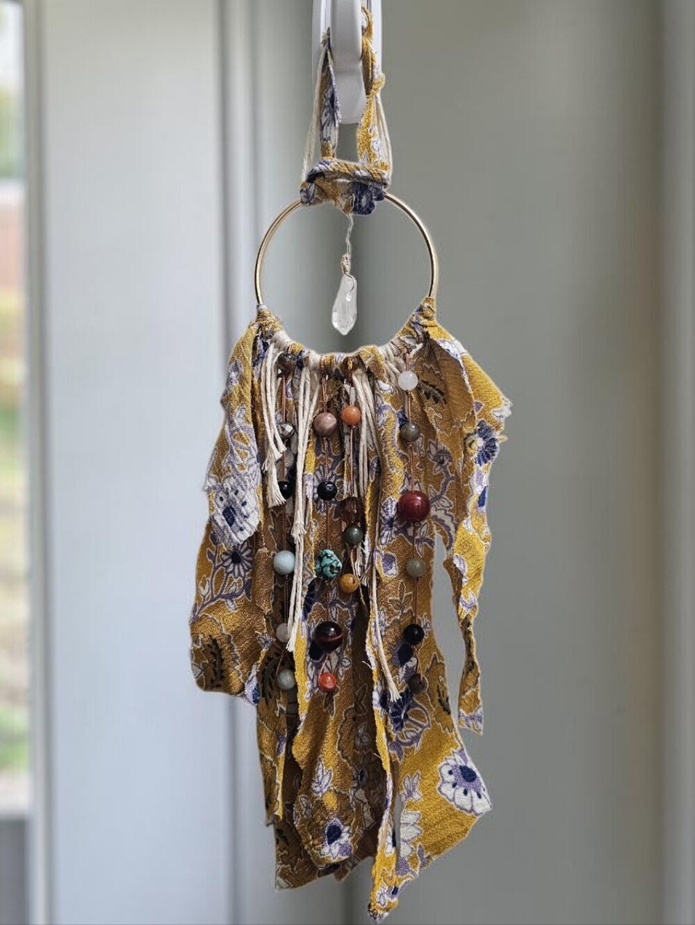 Boho Yellow Floral Fabric Tassel Hanging Wall Decor